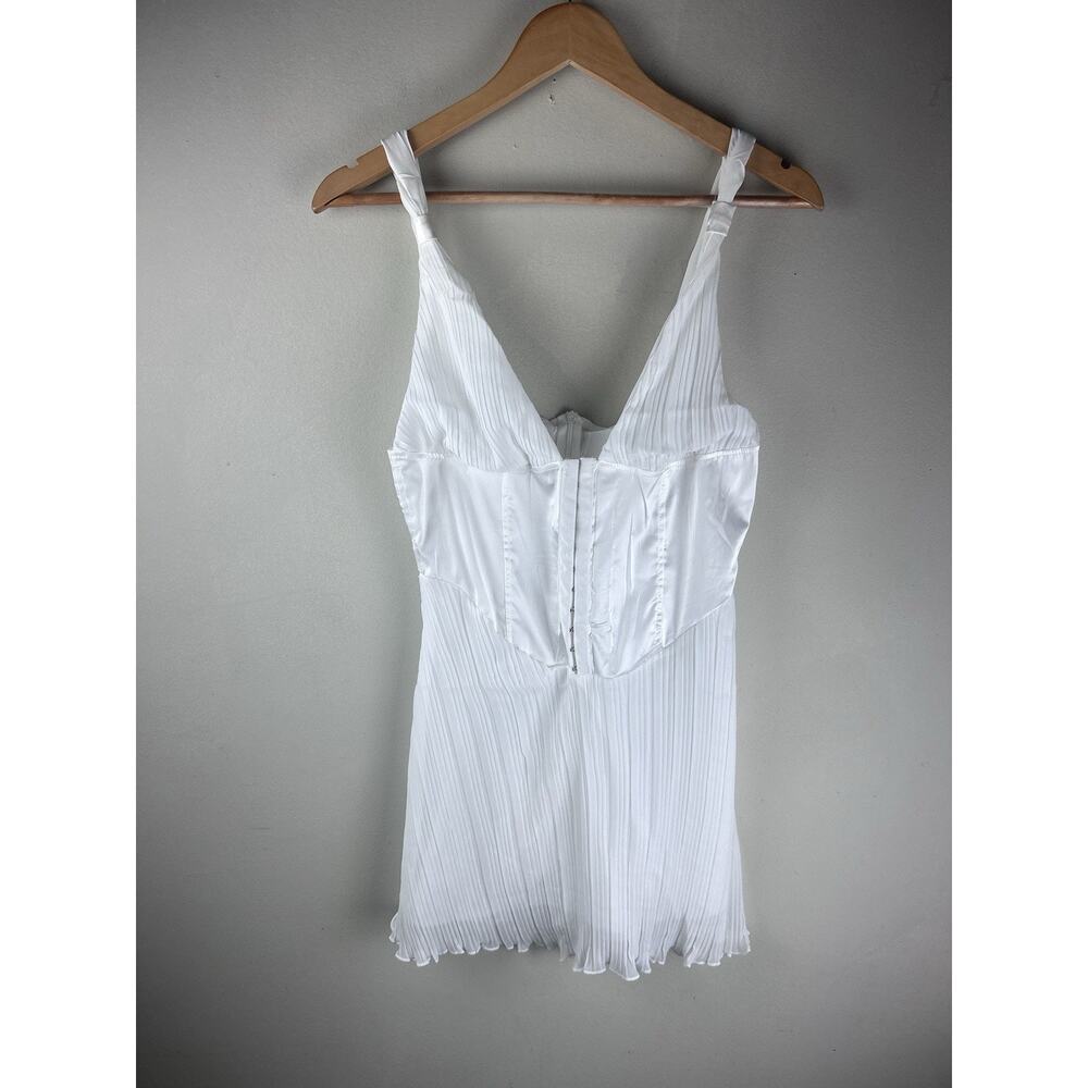 White Satin Chiffon Slip Ruffle Mini Dress Corset Romantic Sexy Dress Medium